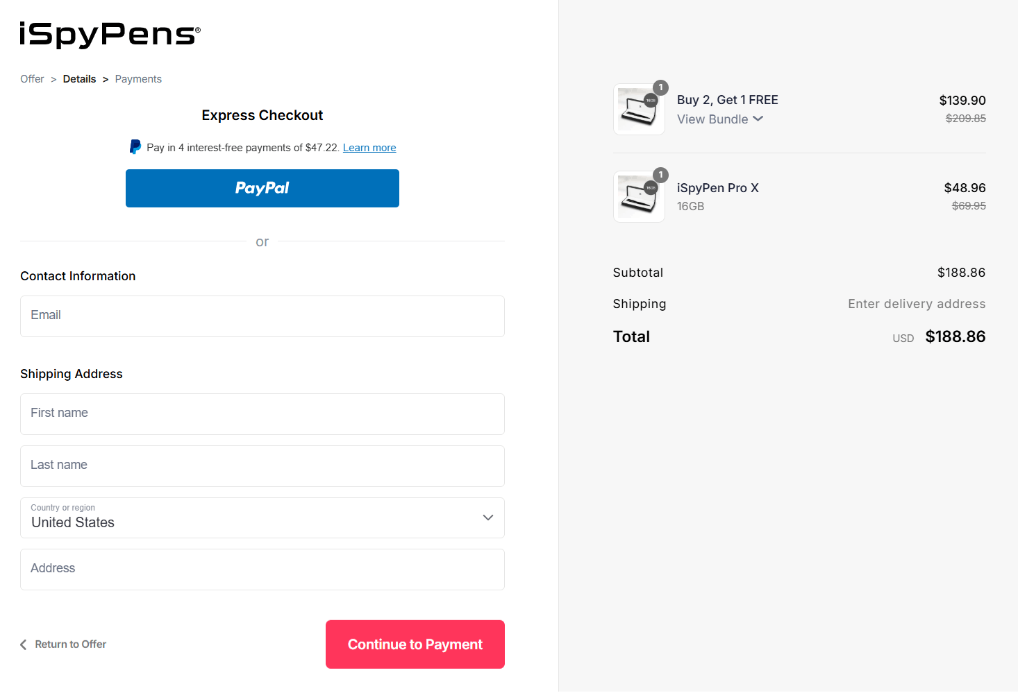iSpyPen checkout page